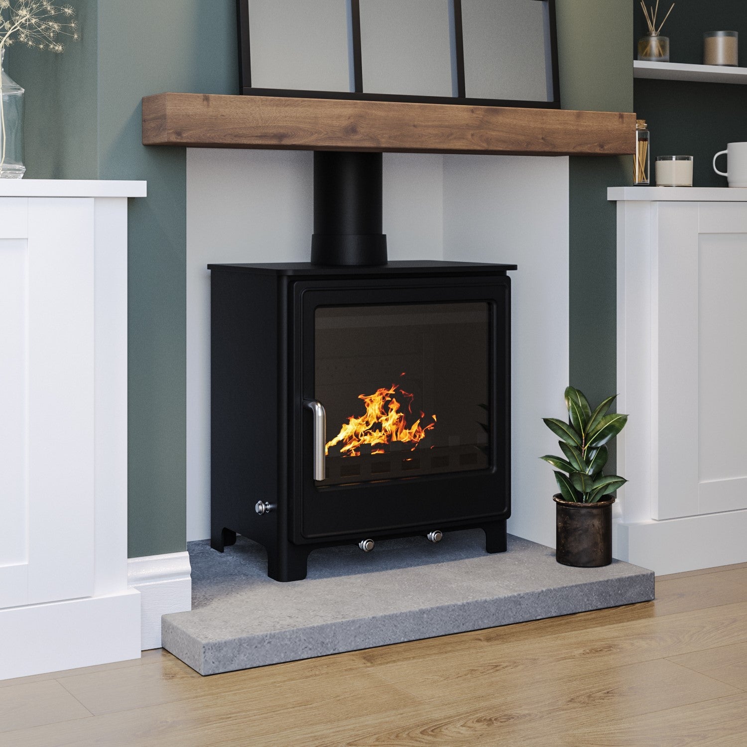 Cast Iron 8kW Log Burning Multi-Fuel Stove in Black - AmberGlo