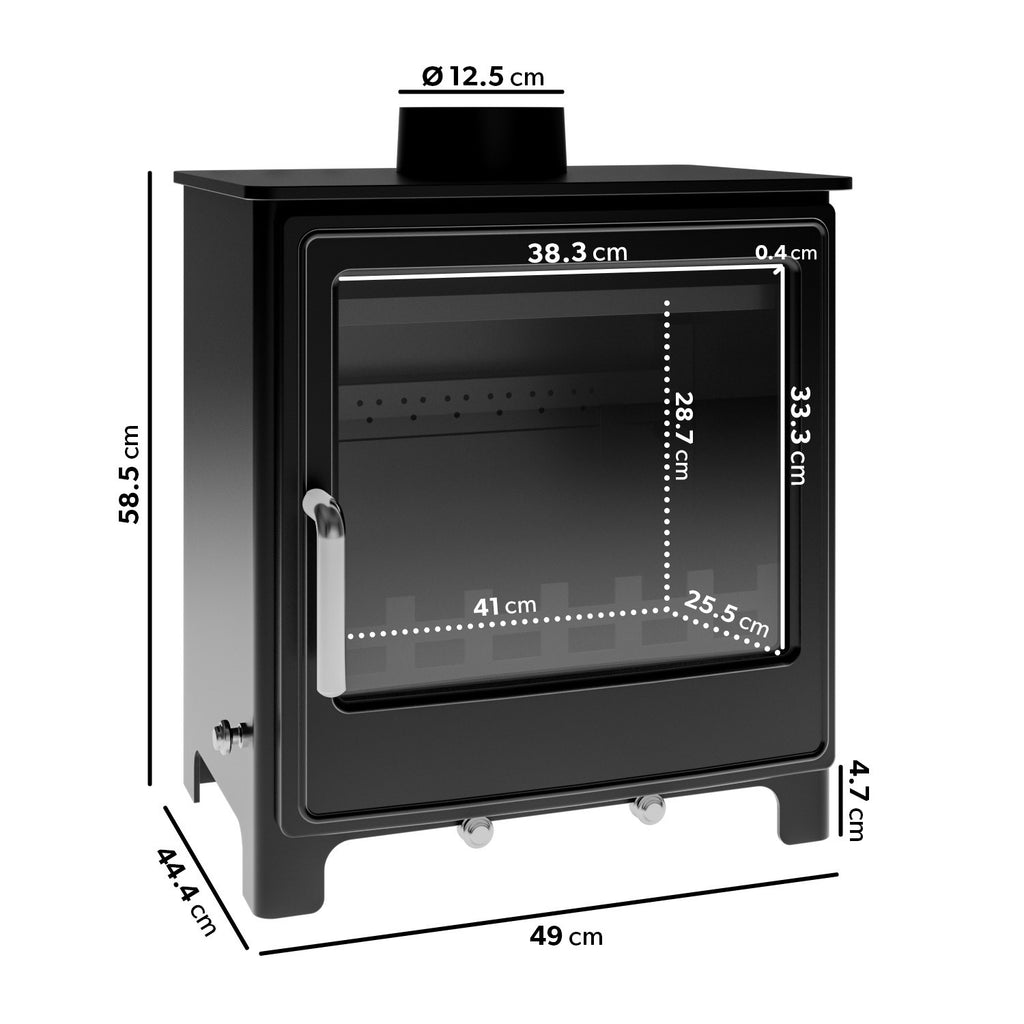 Cast Iron 8kW Log Burning Multi-Fuel Stove in Black - AmberGlo