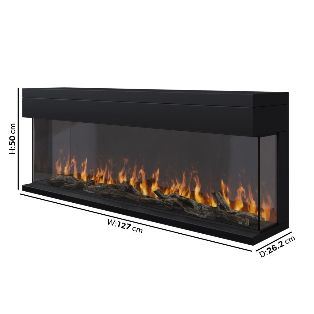 Black 3-Sided Inset Electric Media Wall Smart Fire Place - 50 Inch - AmberGlo