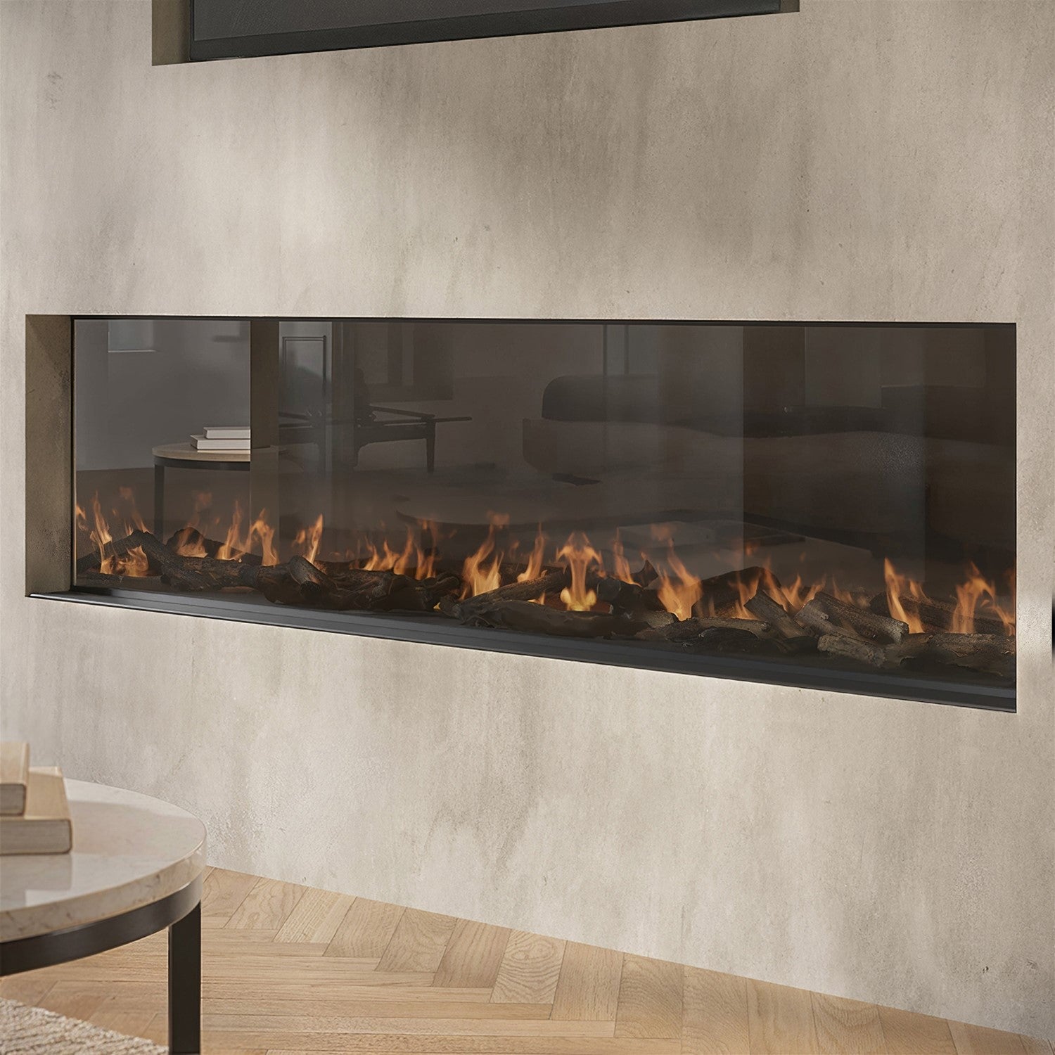 Black 3-Sided Inset Electric Media Wall Smart Fire Place - 60 Inch - AmberGlo