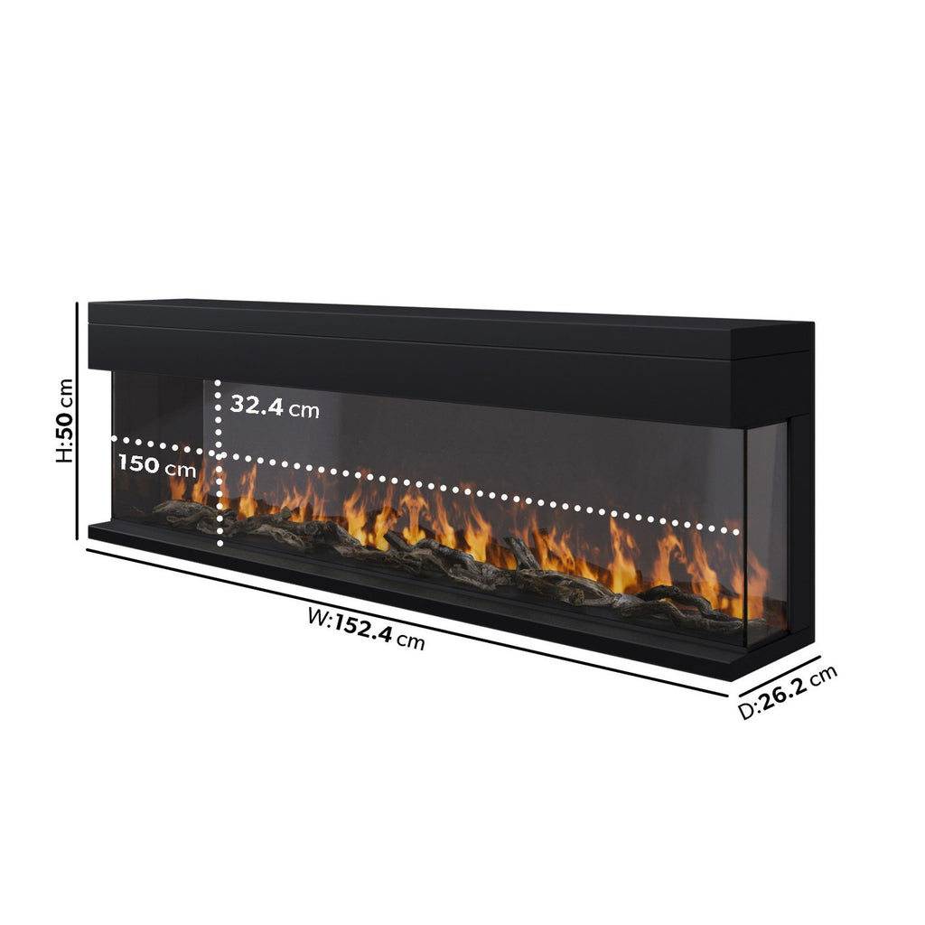Black 3-Sided Inset Electric Media Wall Smart Fire Place - 60 Inch - AmberGlo