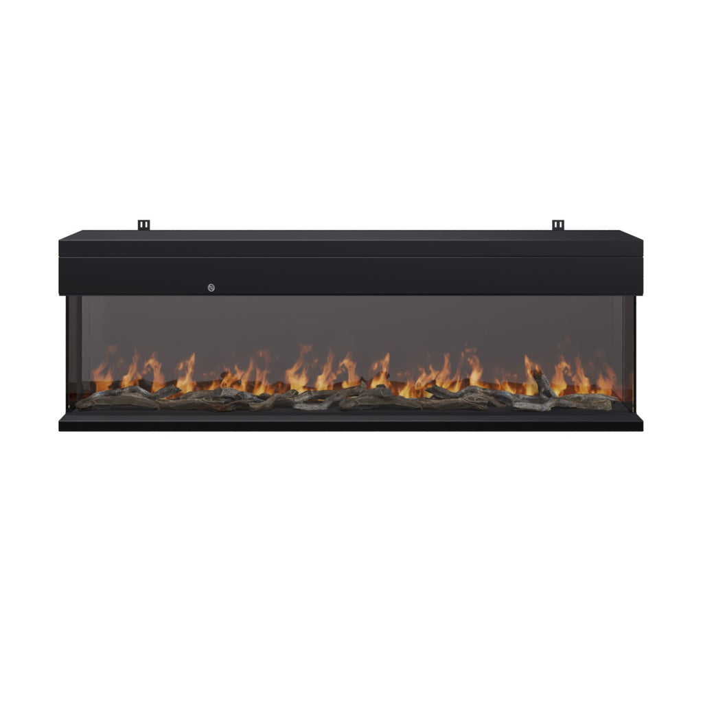 Black 3-Sided Inset Electric Media Wall Smart Fire Place - 60 Inch - AmberGlo