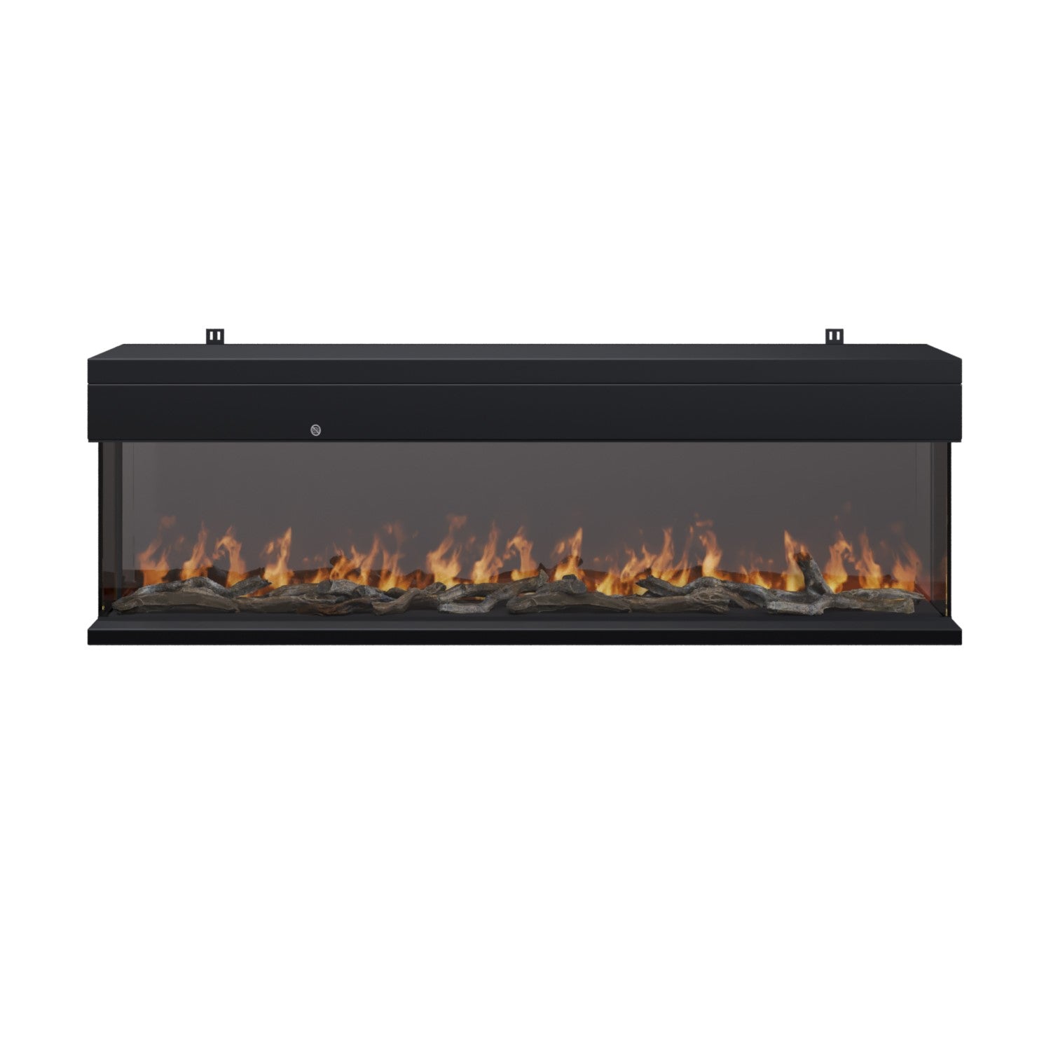 Black 3-Sided Inset Electric Media Wall Smart Fire Place - 60 Inch - AmberGlo