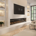 Black 3-Sided Inset Electric Media Wall Smart Fire Place - 70 Inch - AmberGlo