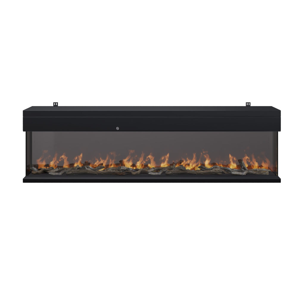 Black 3-Sided Inset Electric Media Wall Smart Fire Place - 70 Inch - AmberGlo