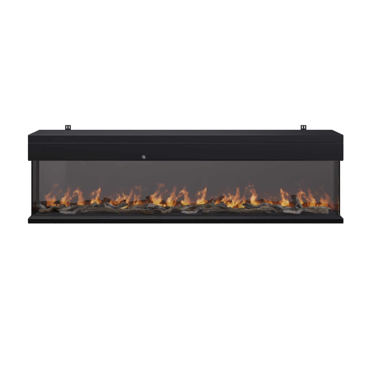 Black 3-Sided Inset Electric Media Wall Smart Fire Place - 70 Inch - AmberGlo