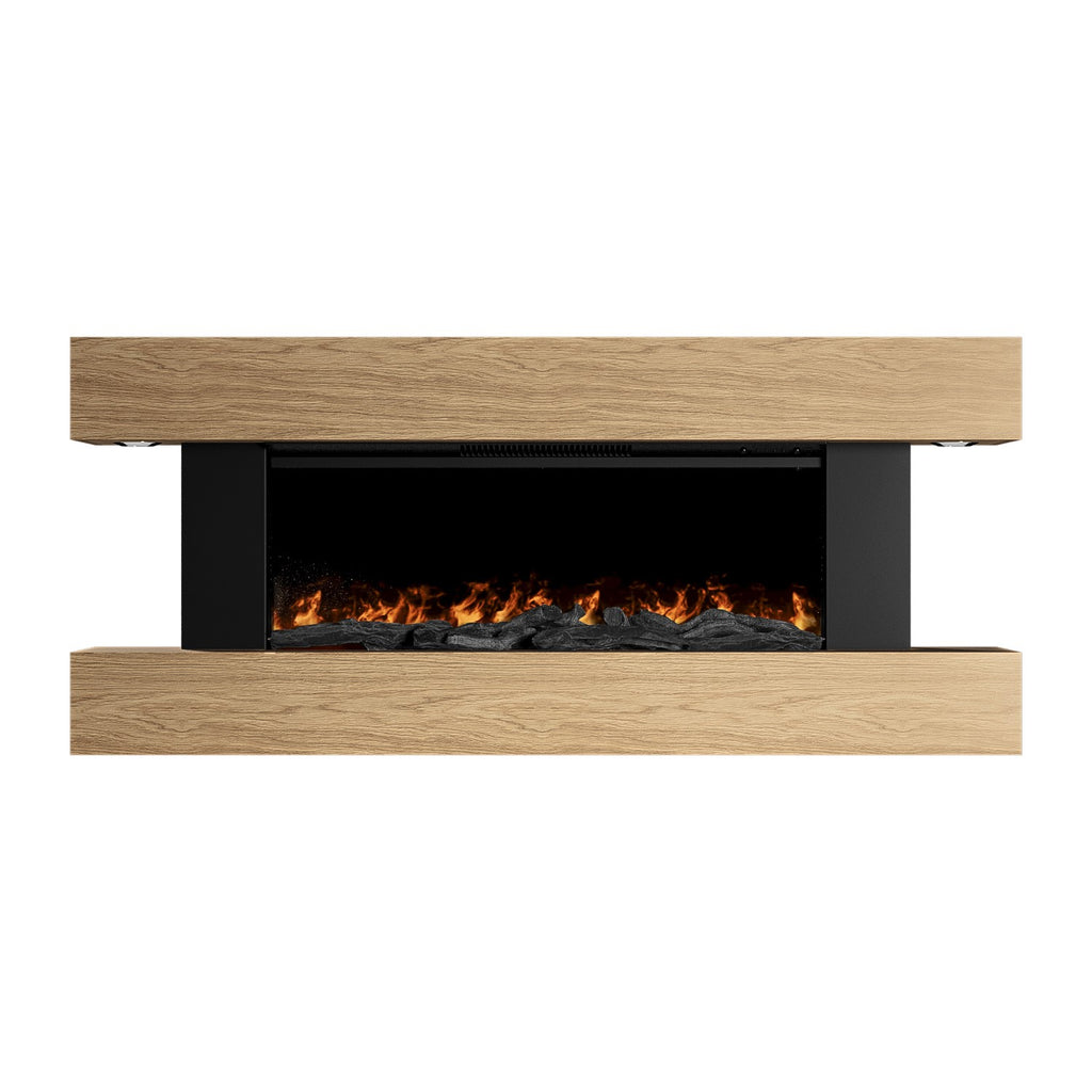 Oak Wall-Mounted Electric Smart Fire Place with Surround - 52 Inch - AmberGlo