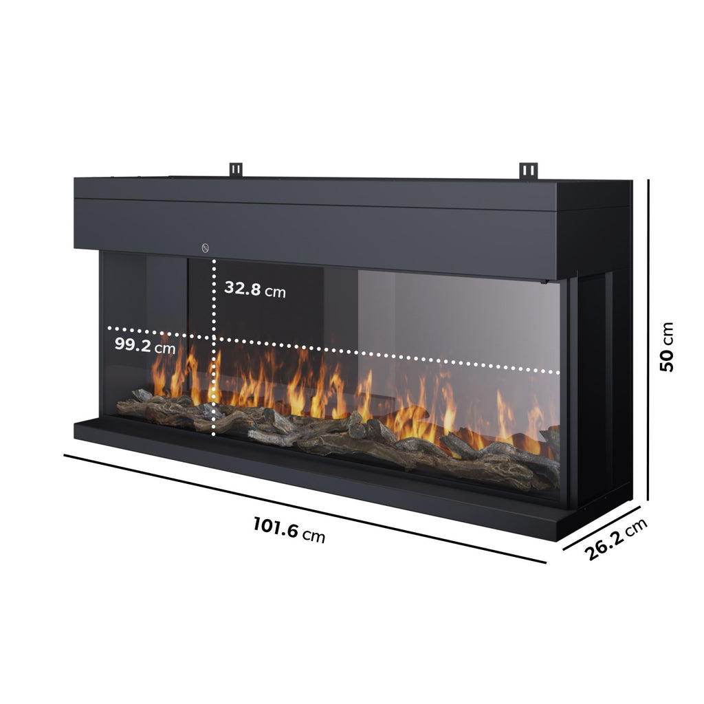 Black 3-Sided Inset Electric Media Wall Smart Fire Place - 40 Inch - AmberGlo