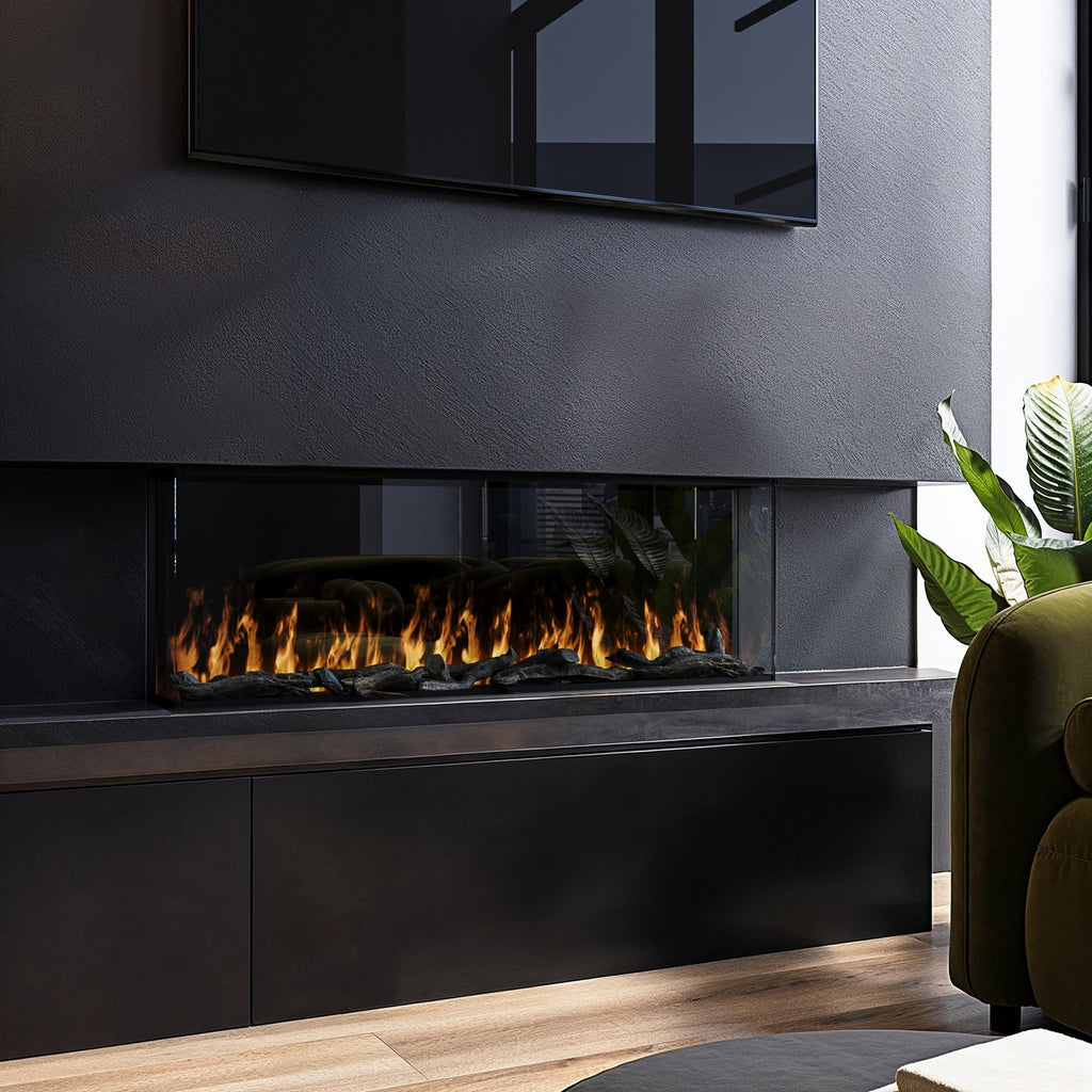 Black 3-Sided Inset Electric Media Wall Smart Fire Place - 40 Inch - AmberGlo