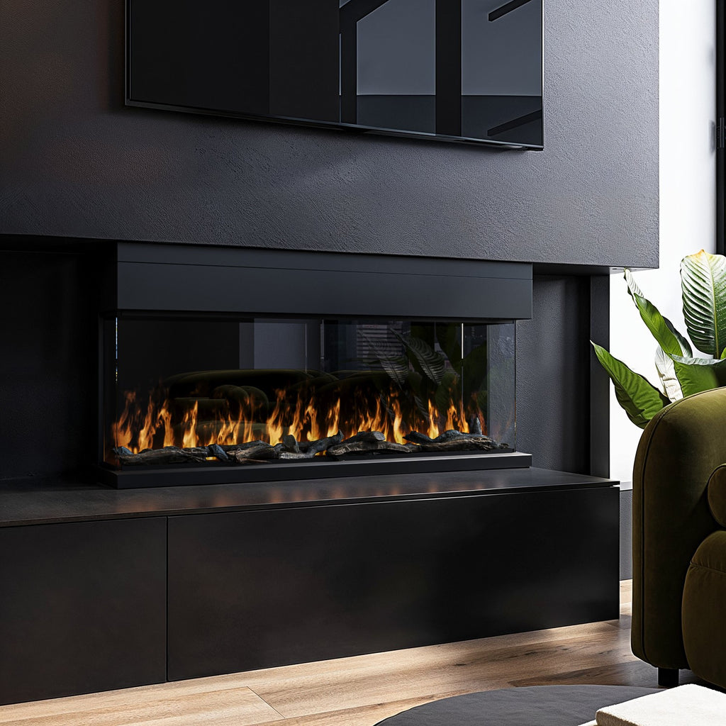 Black 3-Sided Inset Electric Media Wall Smart Fire Place - 40 Inch - AmberGlo