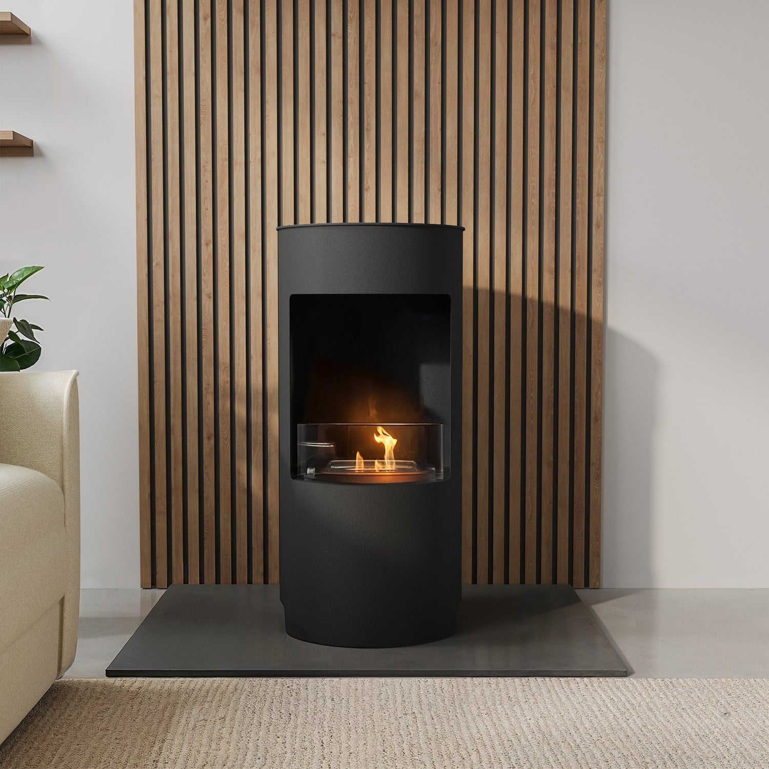 Round Bioethanol Wood Burning-Style Flueless Stove - AmberGlo