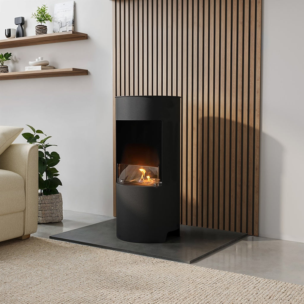 Round Bioethanol Wood Burning-Style Flueless Stove - AmberGlo