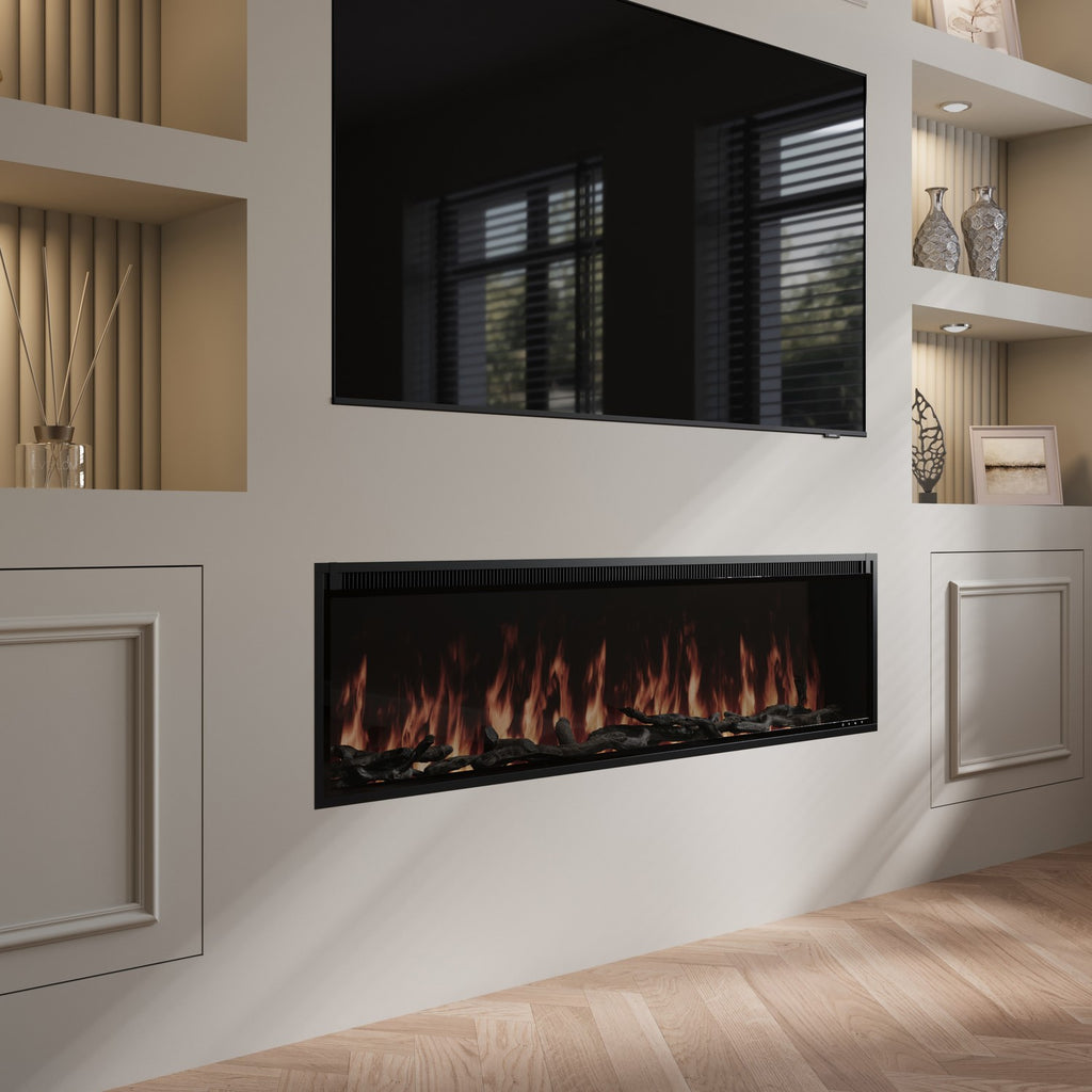 Black Slimline Inset Electric Media Wall Smart Fire Place - 60 Inch - AmberGlo