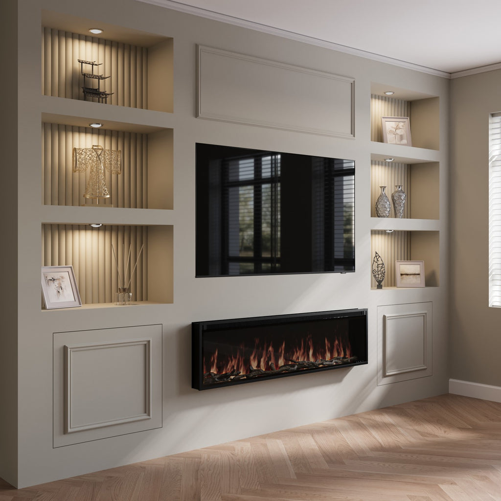 Black Slimline Inset Electric Media Wall Smart Fire Place - 60 Inch - AmberGlo