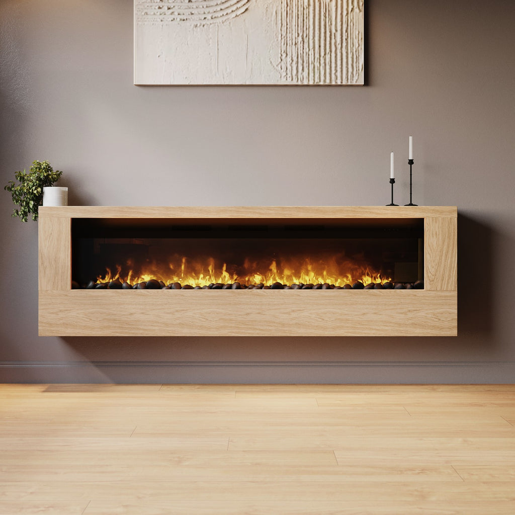 Wall-Mounted Electric Fire with Oak Surround - 70 Inch - AmberGlo