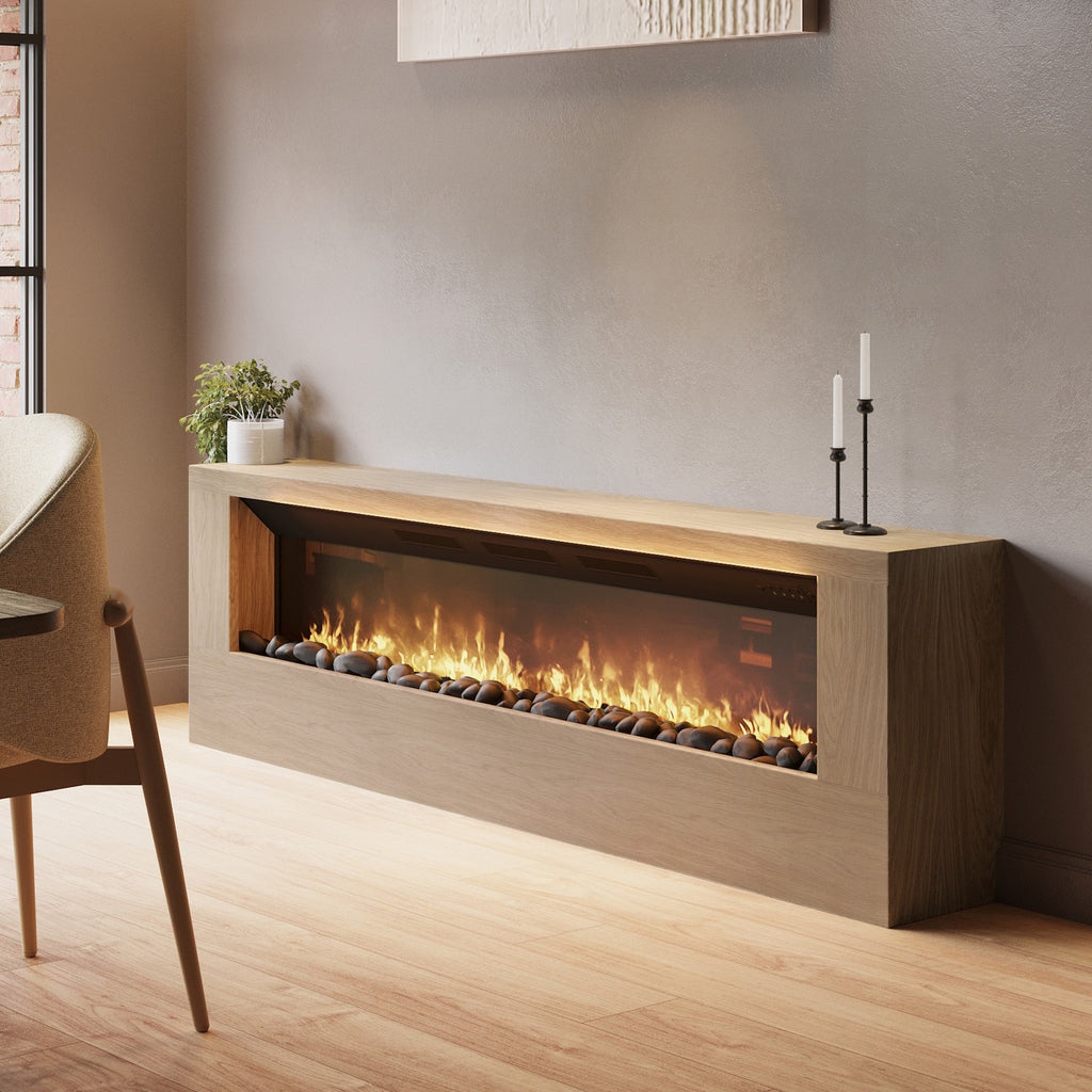 Wall-Mounted Electric Fire with Oak Surround - 70 Inch - AmberGlo