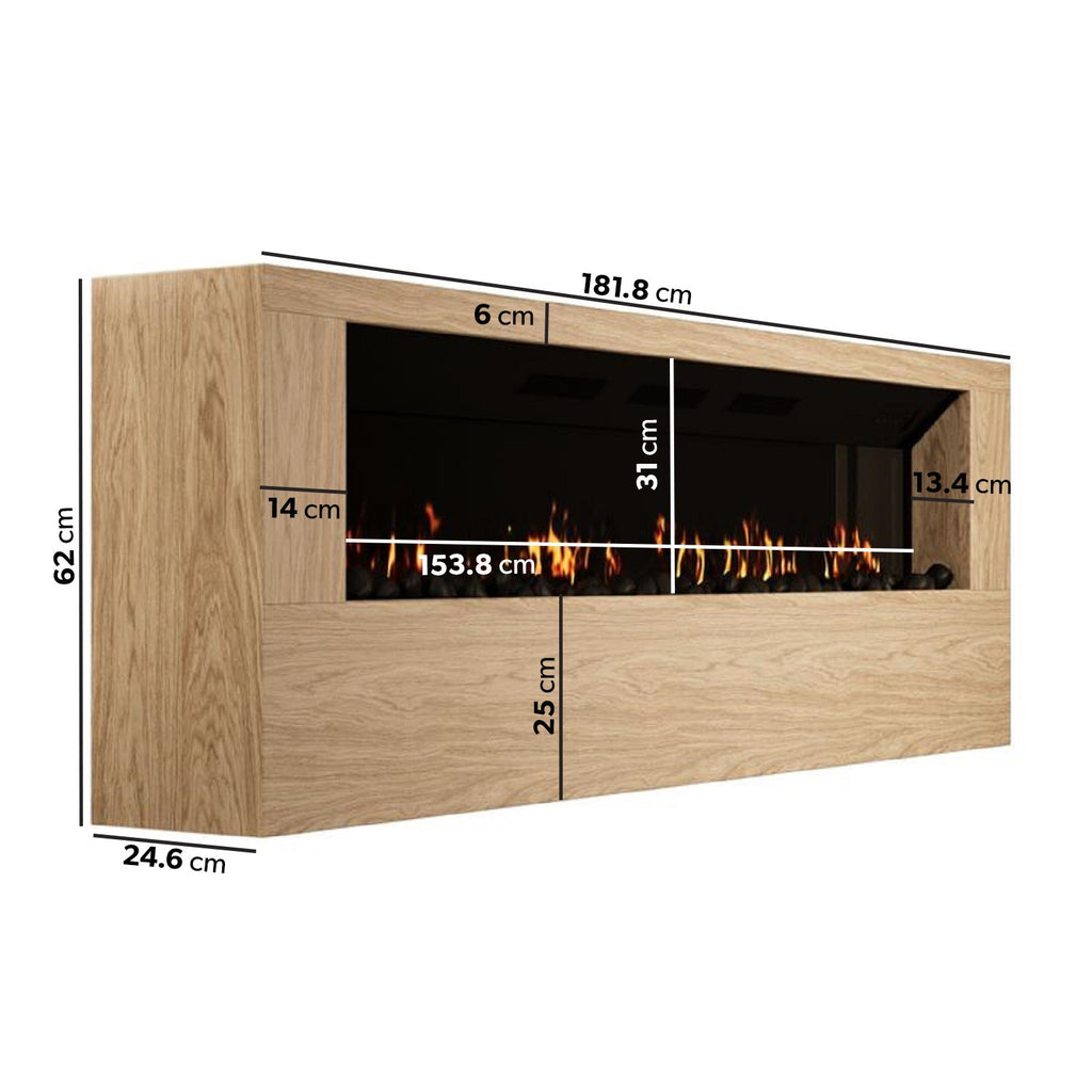 Wall-Mounted Electric Fire with Oak Surround - 70 Inch - AmberGlo