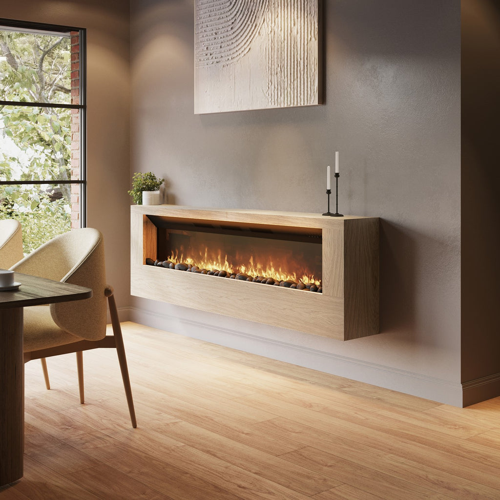 Wall-Mounted Electric Fire with Oak Surround - 70 Inch - AmberGlo