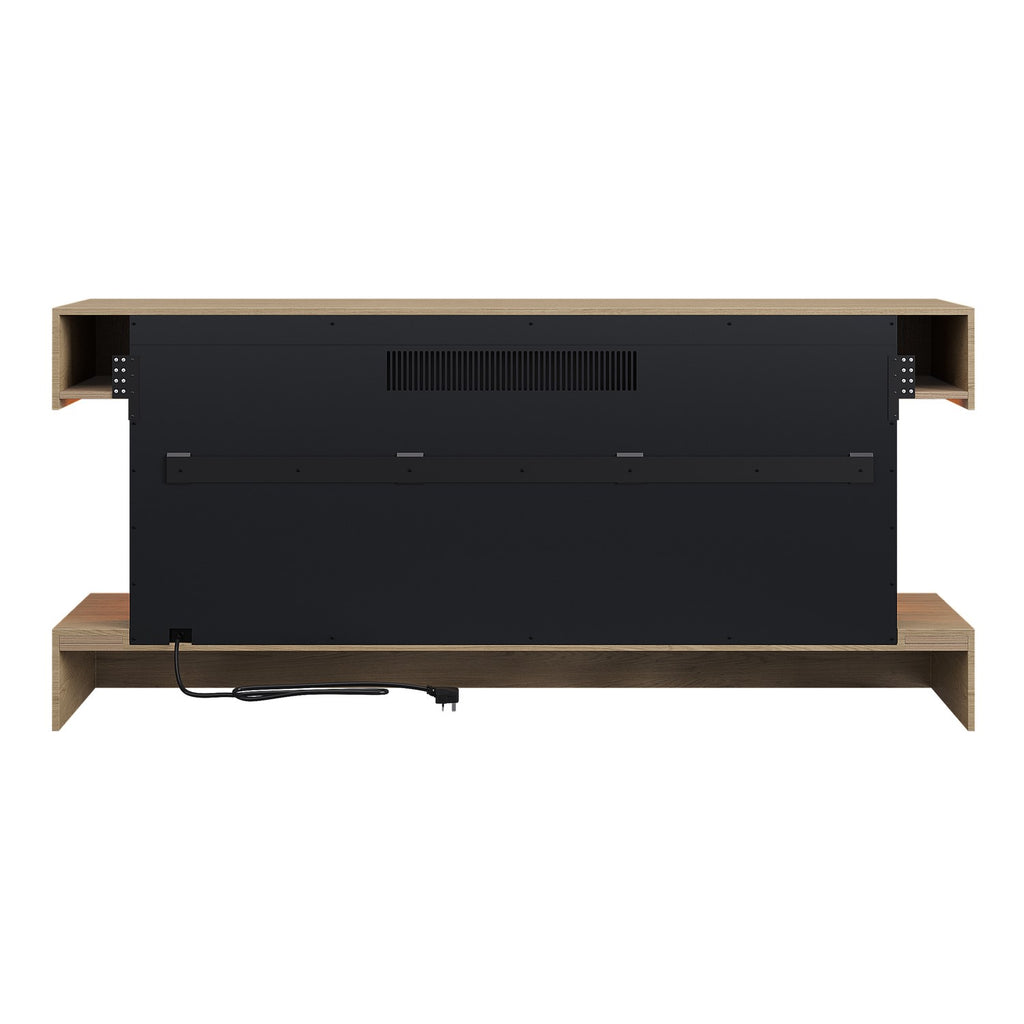 Oak Media Wall Mounted 3-Sided Electric Fireplace with Logs - 55 inch - AmberGlo