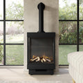 Large Electric Log Burner-Style Stove with Decorative Flue in Black - AmberGlo