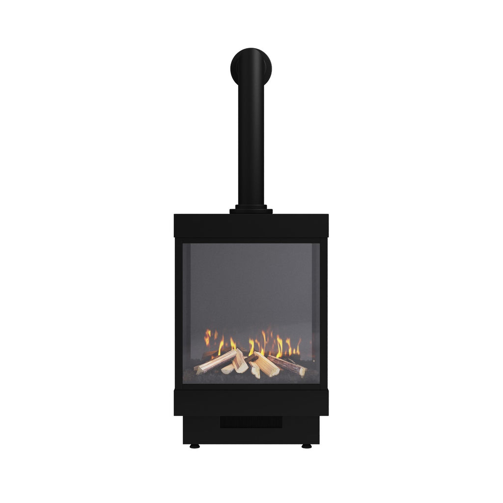 Large Electric Log Burner-Style Stove with Decorative Flue in Black - AmberGlo