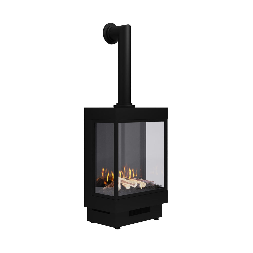 Large Electric Log Burner-Style Stove with Decorative Flue in Black - AmberGlo