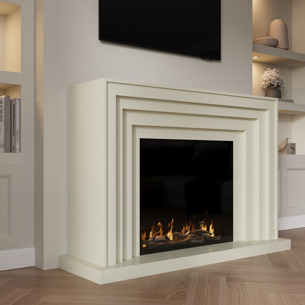 Cream Fire Surround and Electric Fire with Logs - AmberGlo