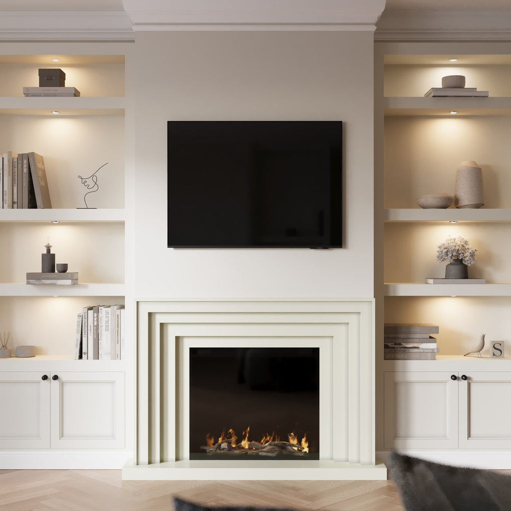 Cream Fire Surround and Electric Fire with Logs - AmberGlo
