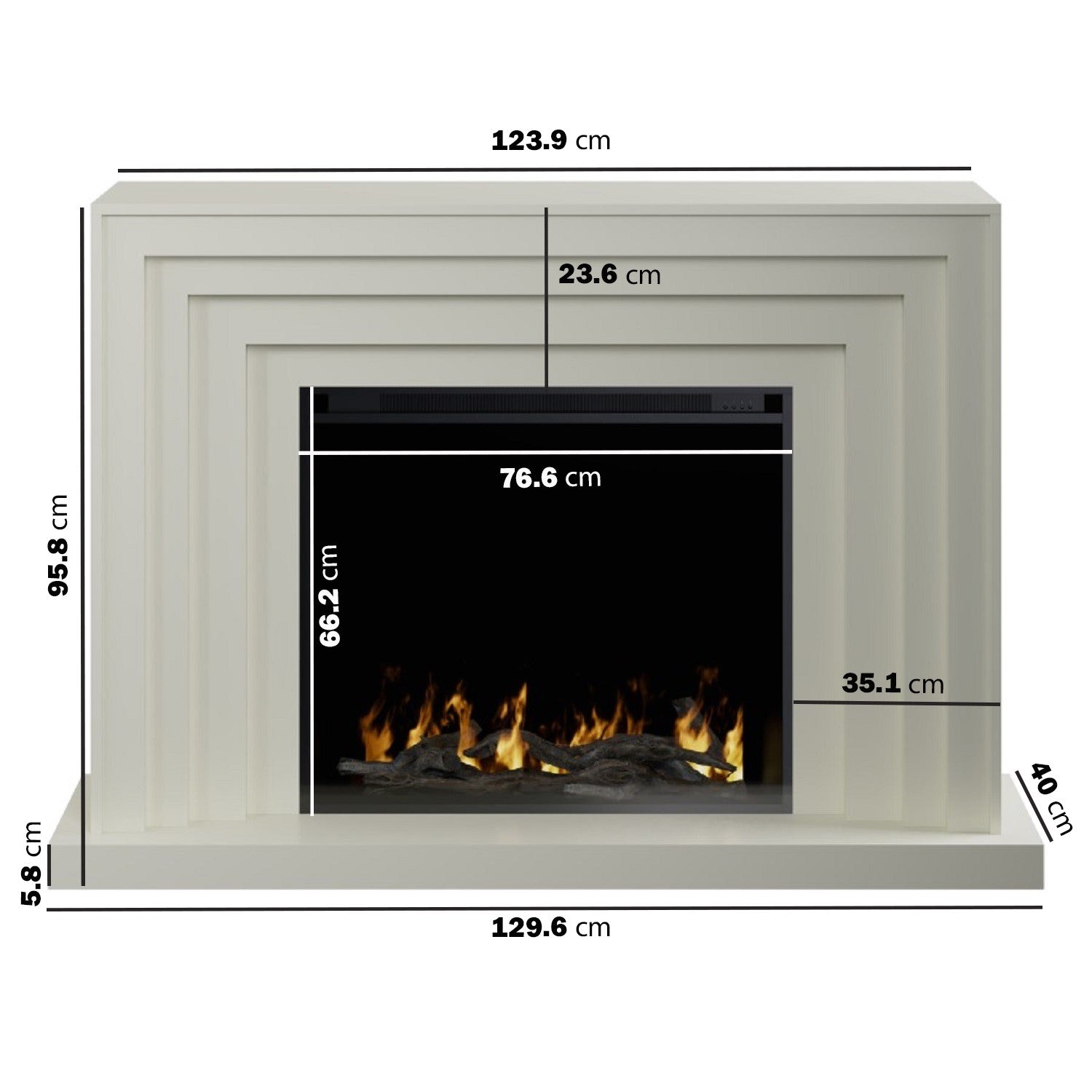 Cream Fire Surround and Electric Fire with Logs - AmberGlo