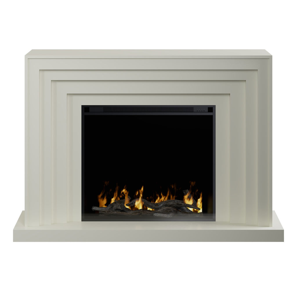 Cream Fire Surround and Electric Fire with Logs - AmberGlo