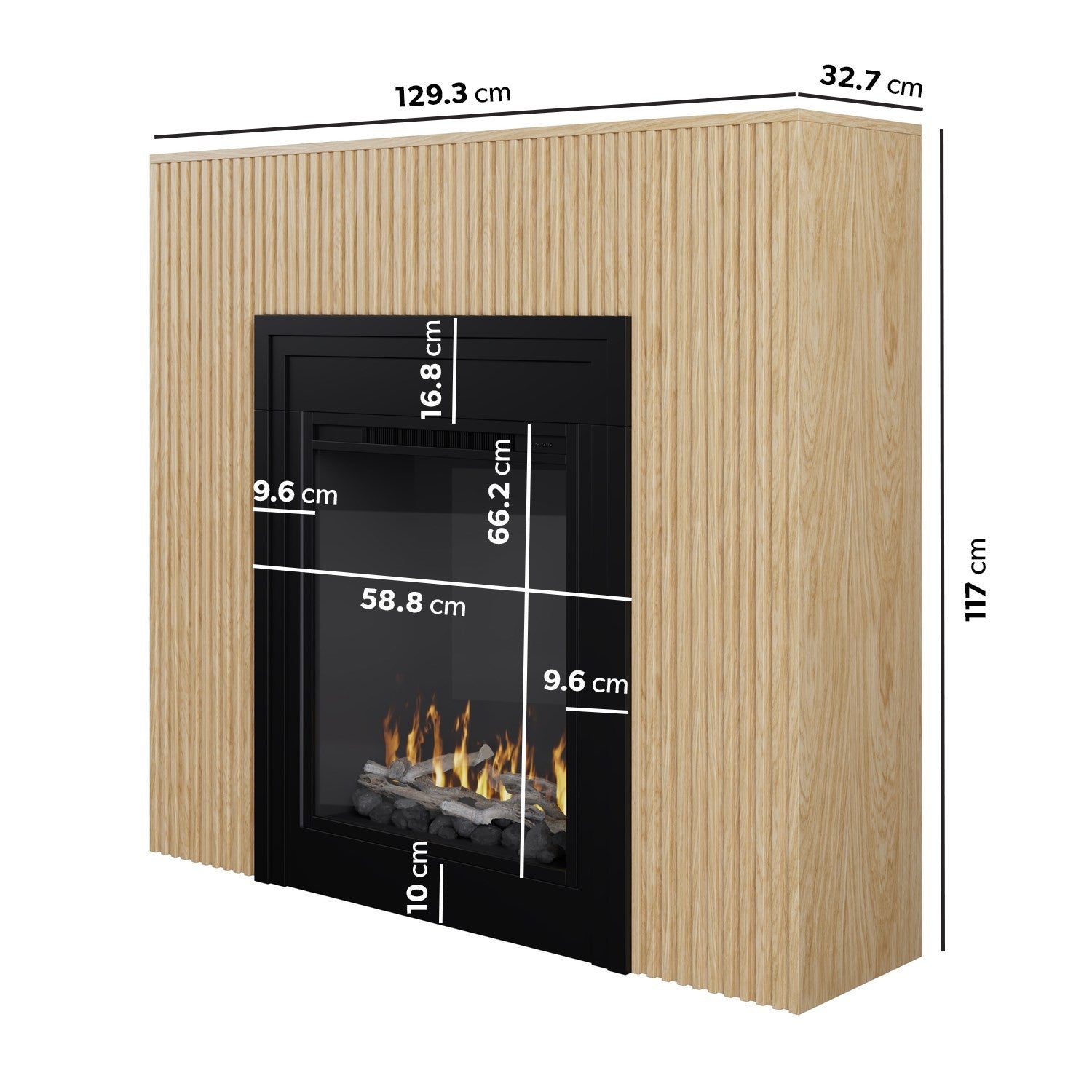 Freestanding Electric Fire with Oak Surround - AmberGlo