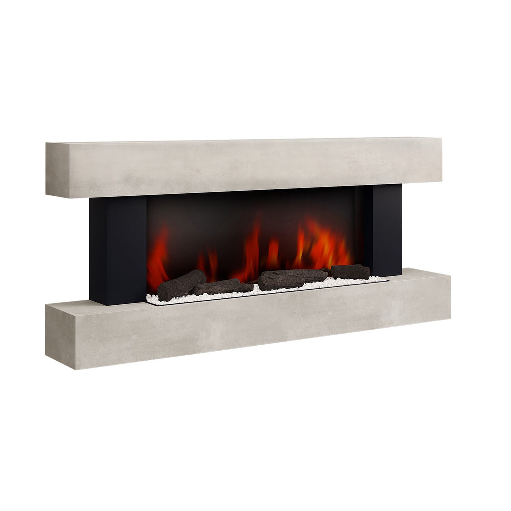 Stone-Effect Wall-Mounted Electric Smart Fire Place with Surround - 52 Inch - AmberGlo