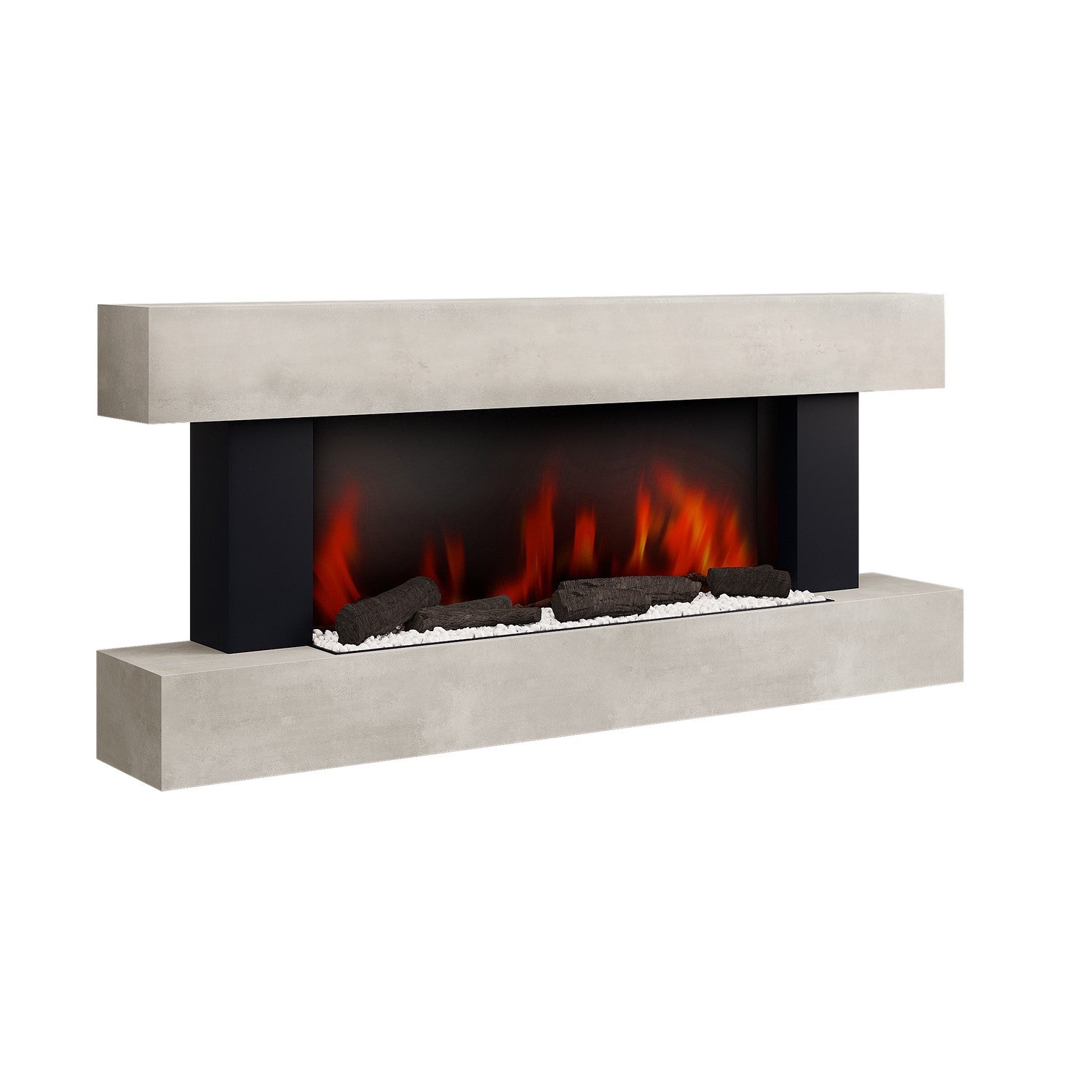 Stone-Effect Wall-Mounted Electric Smart Fire Place with Surround - 52 Inch - AmberGlo