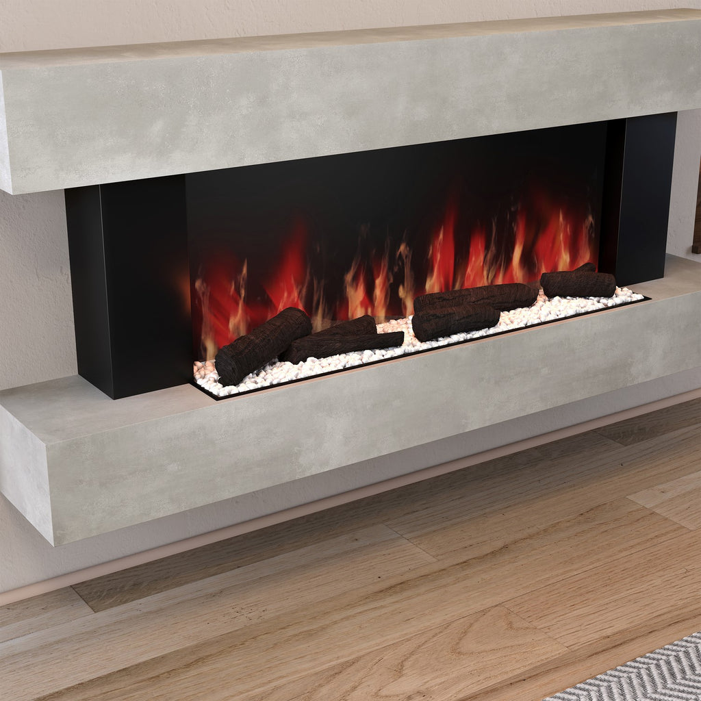 Stone-Effect Wall-Mounted Electric Smart Fire Place with Surround - 52 Inch - AmberGlo