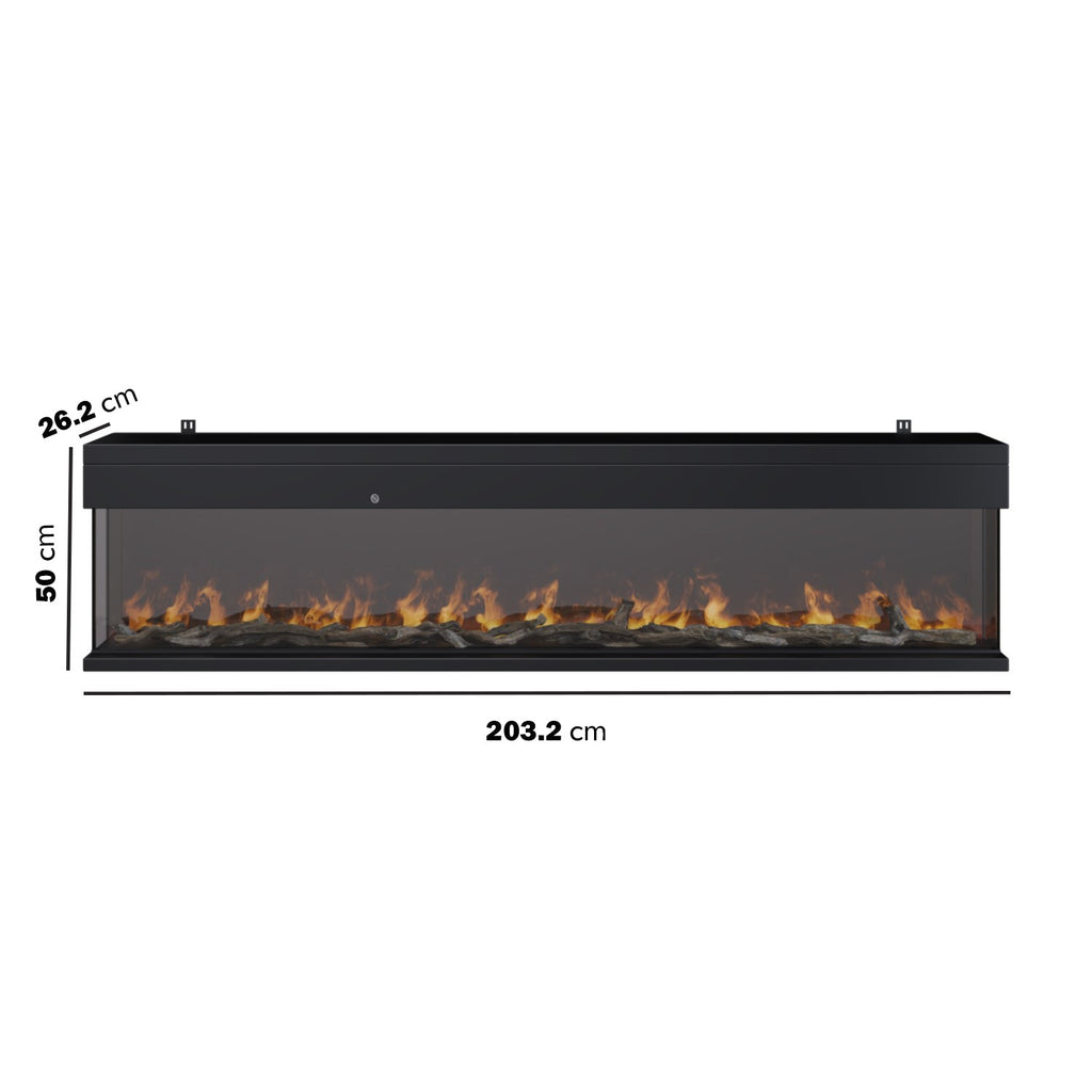 Black 3-Sided Inset Electric Media Wall Smart Fire Place - 80 Inch - AmberGlo