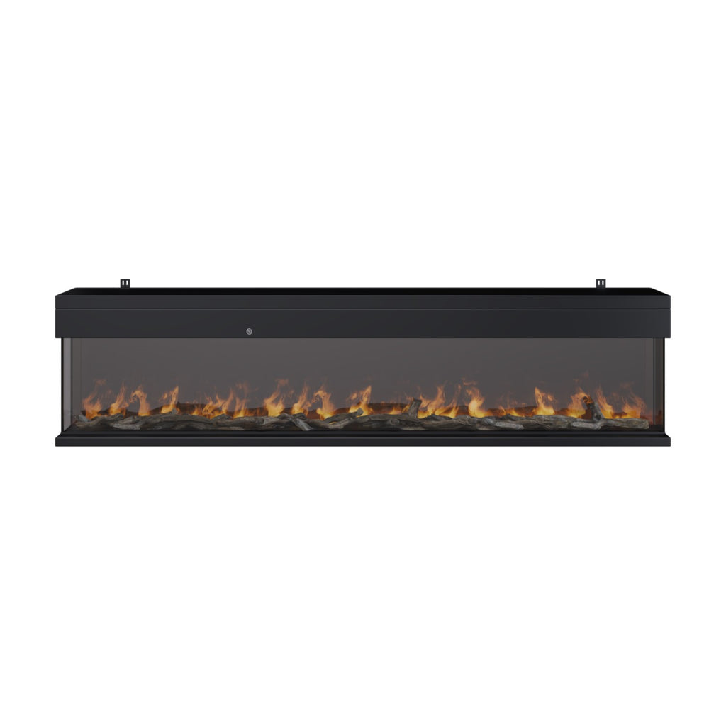 Black 3-Sided Inset Electric Media Wall Smart Fire Place - 80 Inch - AmberGlo