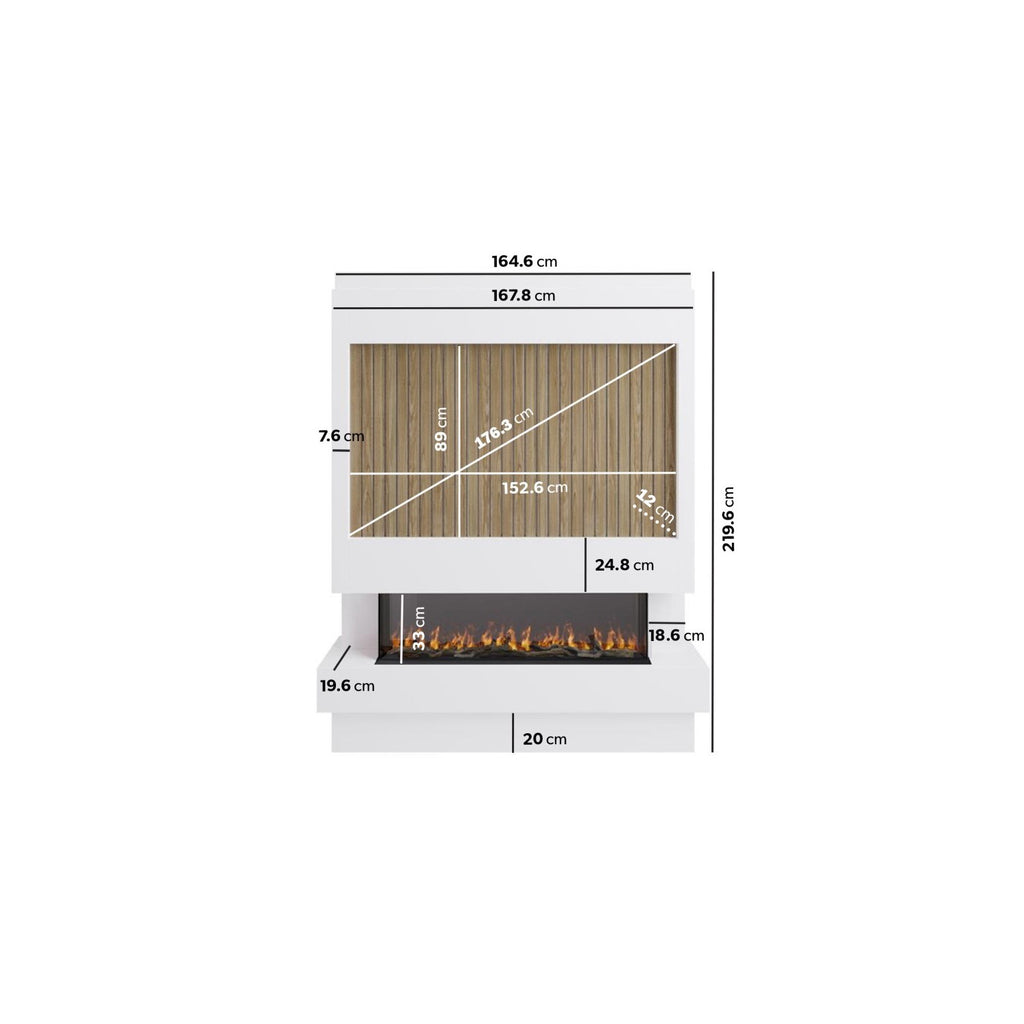 Self Build Media Wall with 3-Sided Electric Fireplace with 50inch Fire - AmberGlo