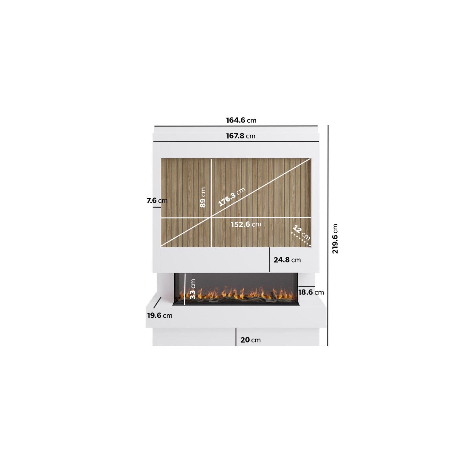Self Build Media Wall with 3-Sided Electric Fireplace with 50inch Fire - AmberGlo