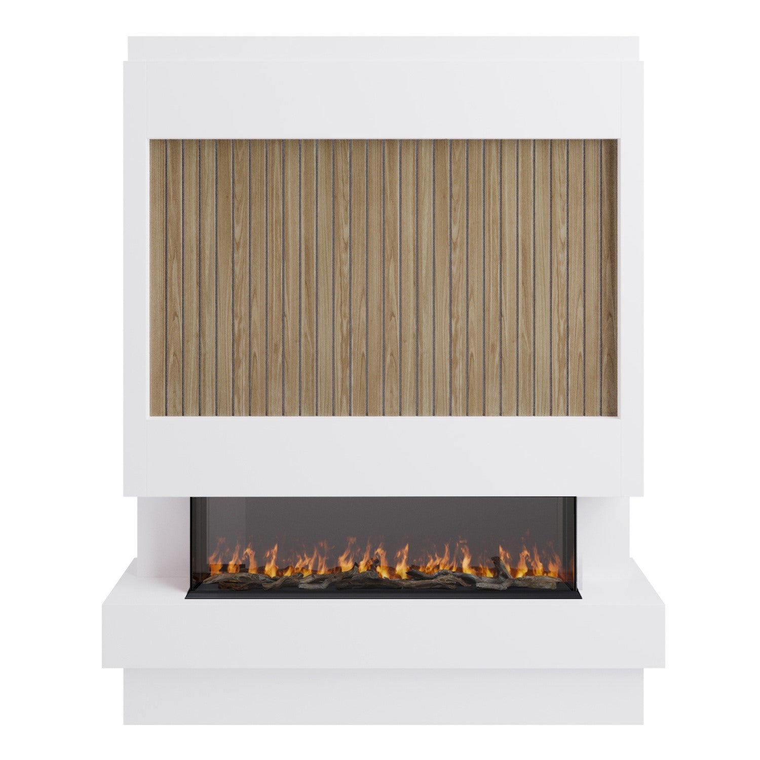 Self Build Media Wall with 3-Sided Electric Fireplace with 50inch Fire - AmberGlo