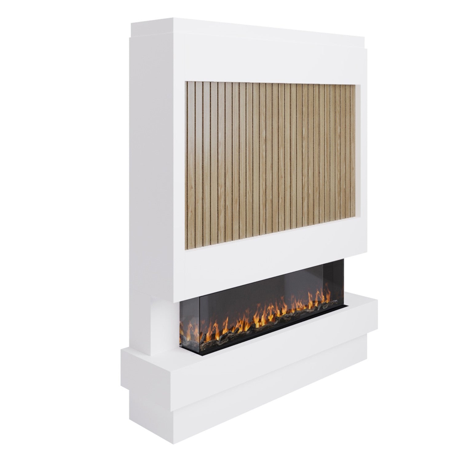 Self Build Media Wall with 3-Sided Electric Fireplace with 50inch Fire - AmberGlo
