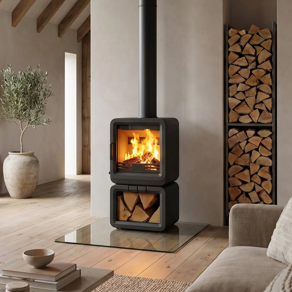Mazona Heatwave 5kW Multifuel Stove Log Store, Woodburning, Freestanding, Eco Design Approved, Defra Approved