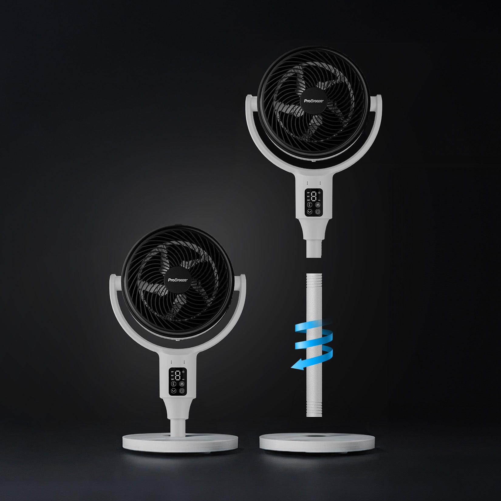 AirFlo™ 43" Hybrid Pedestal Fan - Ultra-Quiet Air Circulator - White/Black
